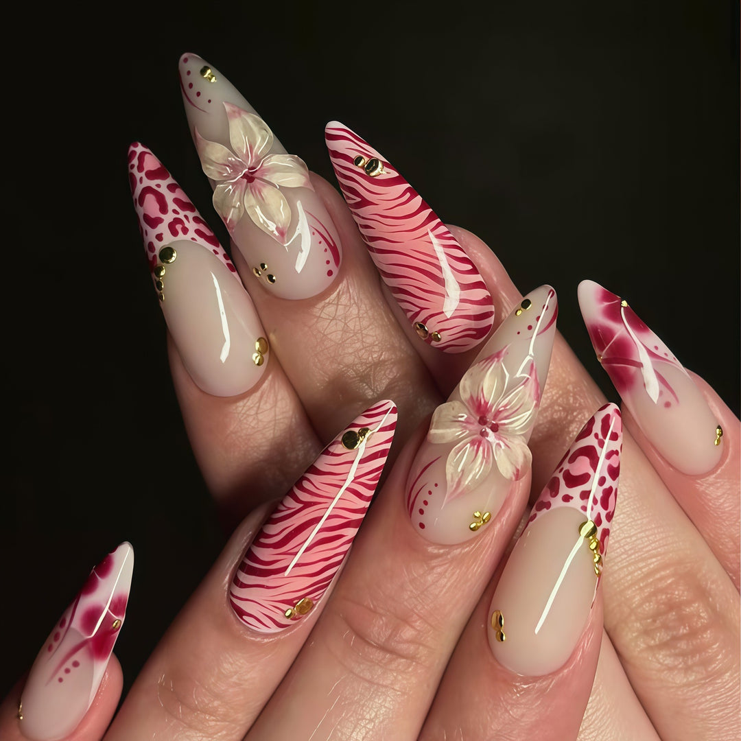 Artistic Floral and Animal Print Press-On Nails Bowlift