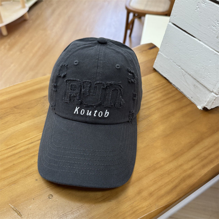 Men's Distressed Embroidered Baseball Cap Bowlift