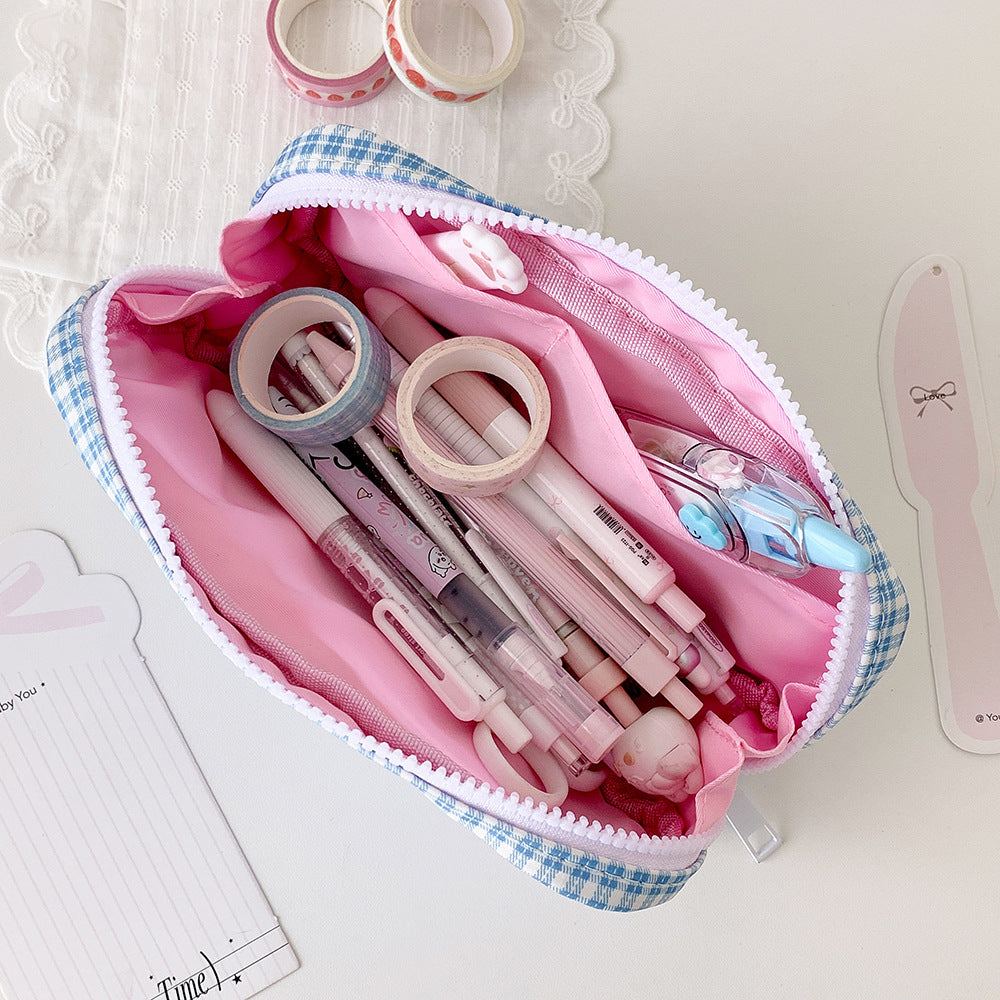 Stylish Gingham Checkered Pencil Case Bowlift
