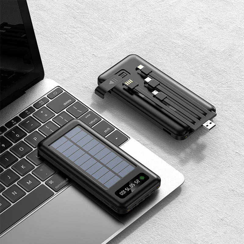 Portable solar power bank with integrated multifunction charging cable and digital display Bowlift