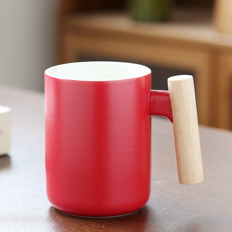 Ceramic Coffee Mug with Ergonomic Wooden Handle Bowlift