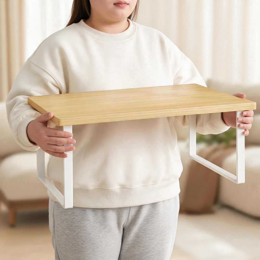 Portable Folding Overbed Lap Desk with Grain-Top and Foldable Metal Legs