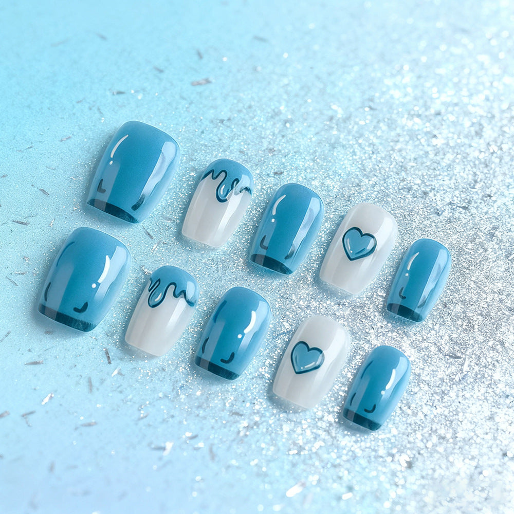 Artistic Press-On Nail Set with Heart Designs Bowlift