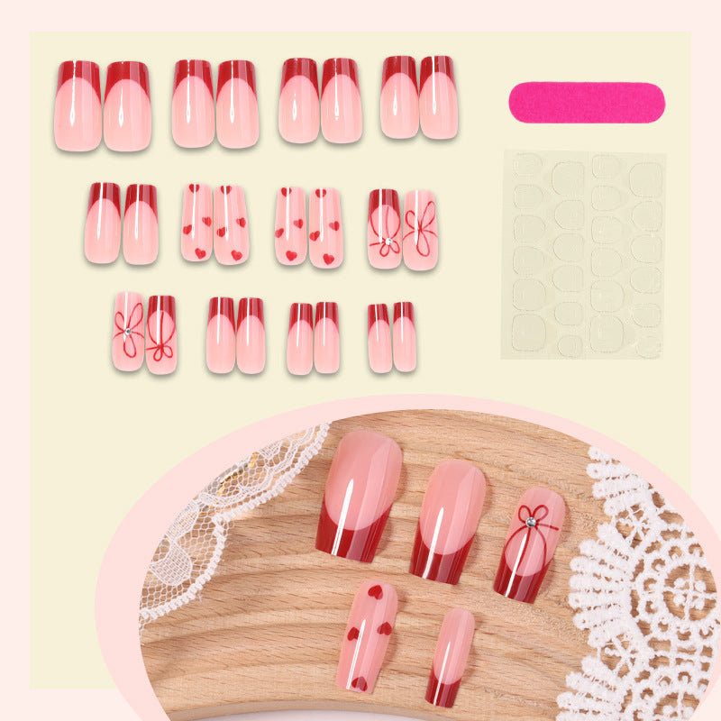 Decorative Heart Pattern Press-On Nails Bowlift