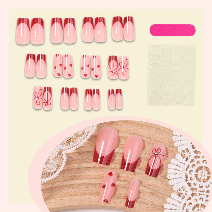 Decorative Heart Pattern Press-On Nails Bowlift