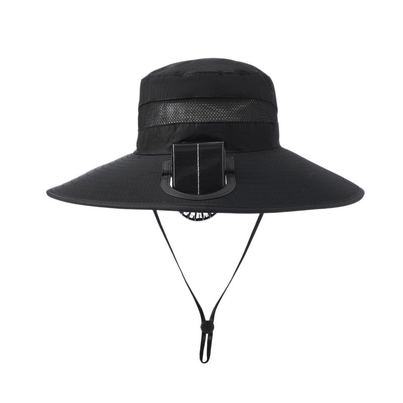 wide-brimmed outdoor sun hat with solar module, quiet mini fan, and adjustable chin strap Bowlift