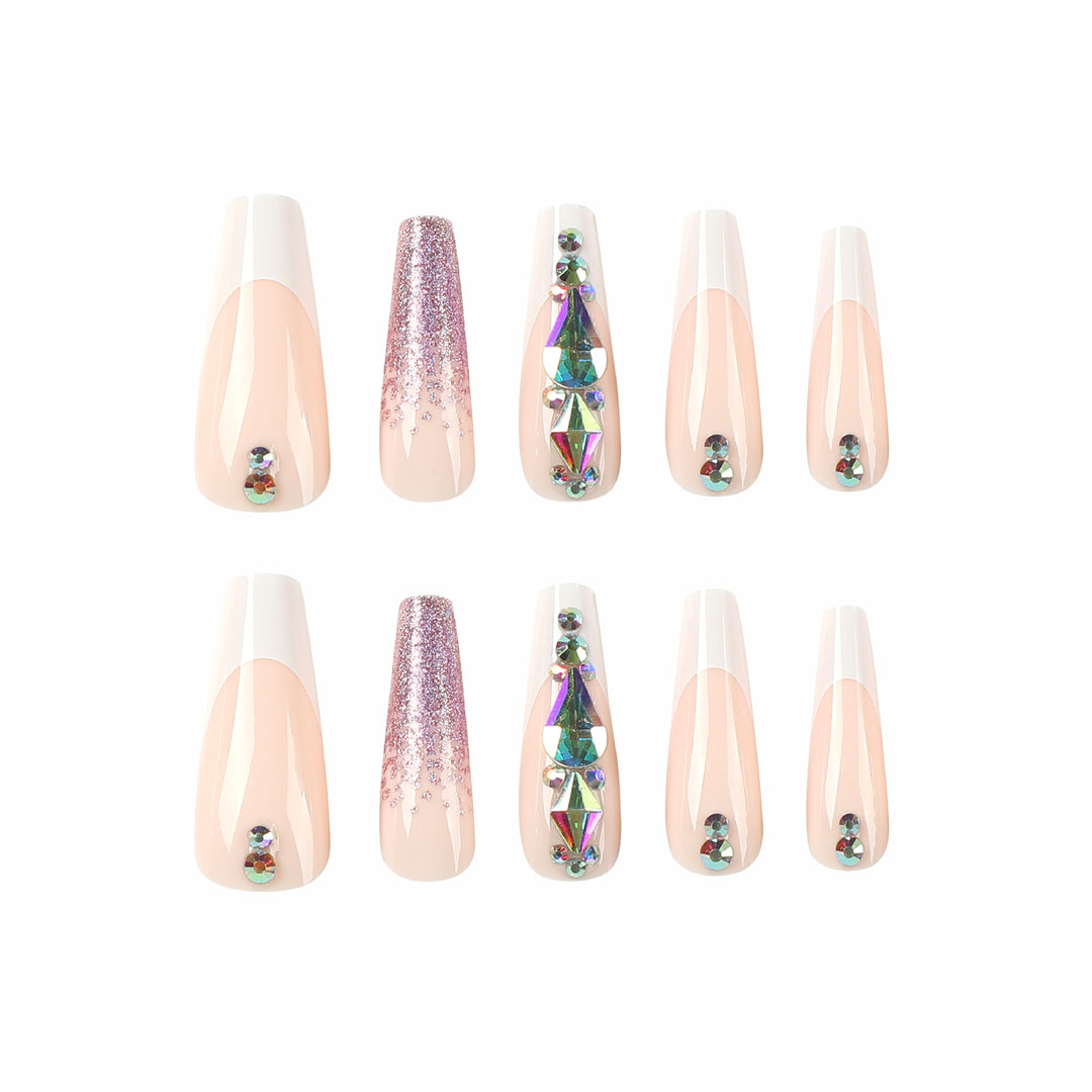 Artful Nail Extensions with Glitter and Rhinestone Accents Bowlift