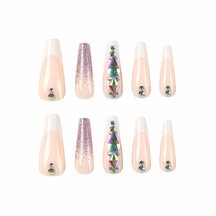 Artful Nail Extensions with Glitter and Rhinestone Accents Bowlift
