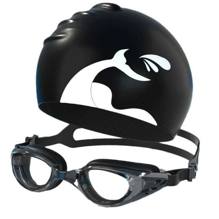 Swimming set with ergonomic swimming goggles and silicone cap Bowlift