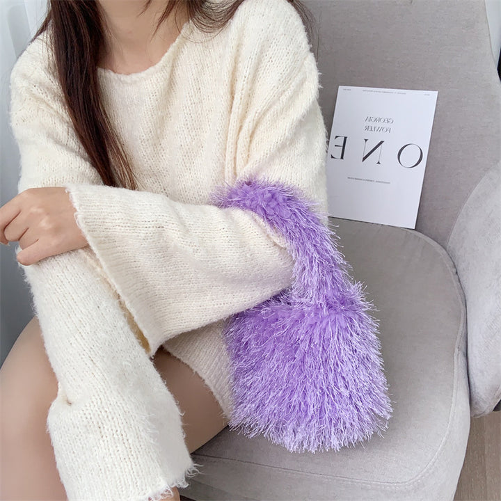 Textured Faux Fur Handheld Bag