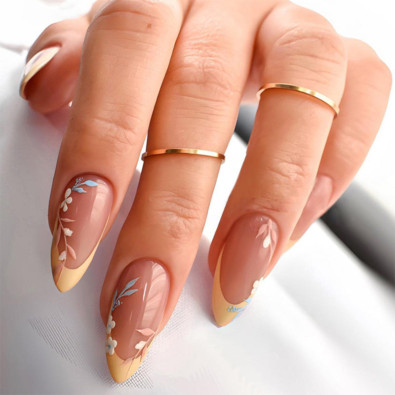Decorative Press-On Nail Set with Floral and Elegant Design Bowlift