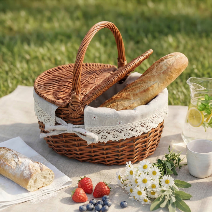 Women’s picnic basket with romantic checkered pattern and removable lining Bowlift