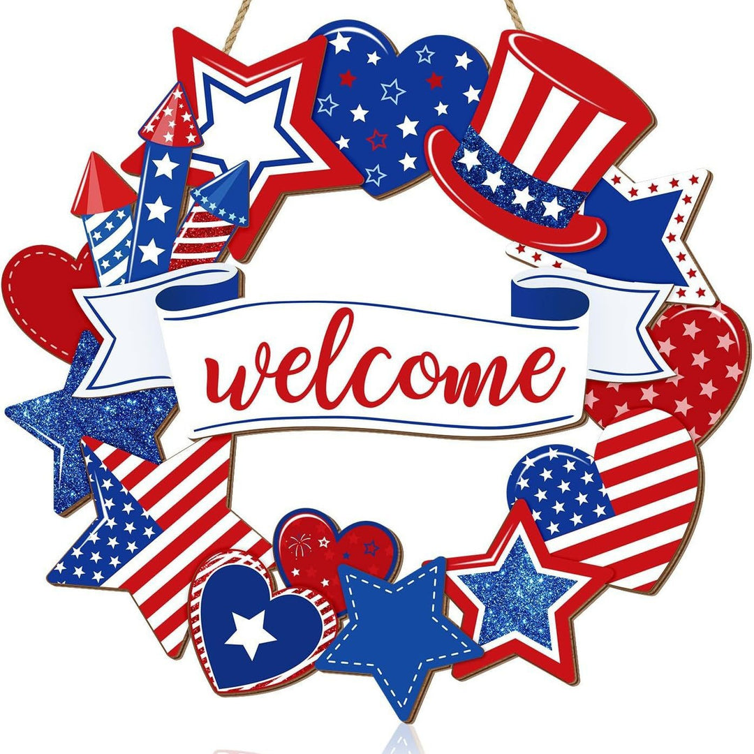 Unisex nan patriotic star wooden welcome wreath with jute hanger Bowlift