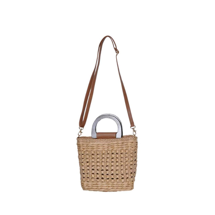 Woven natural material handbag with comfortable shoulder carrying device Bowlift