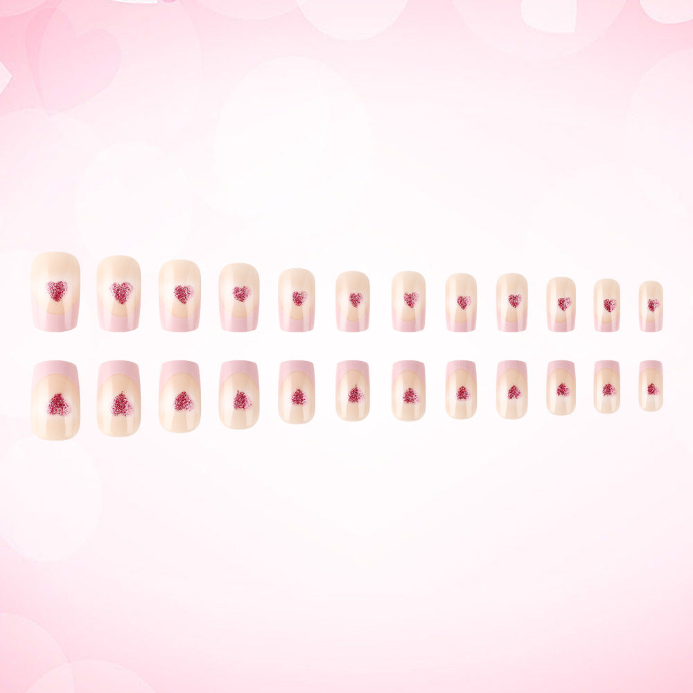 Heart-Embellished French Tip Acrylic Nails Bowlift