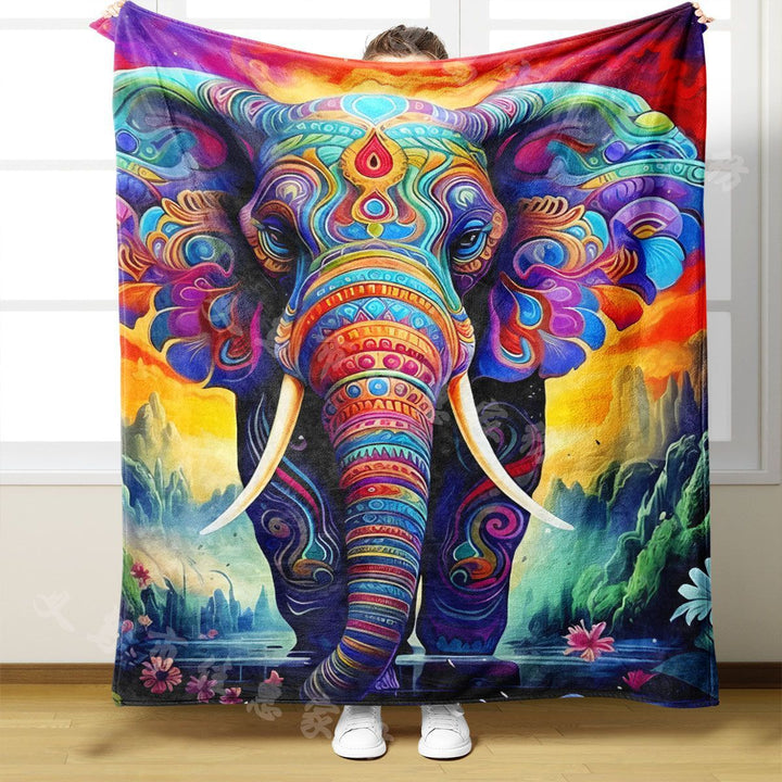 Elephant-Themed Artistic Fleece Blanket