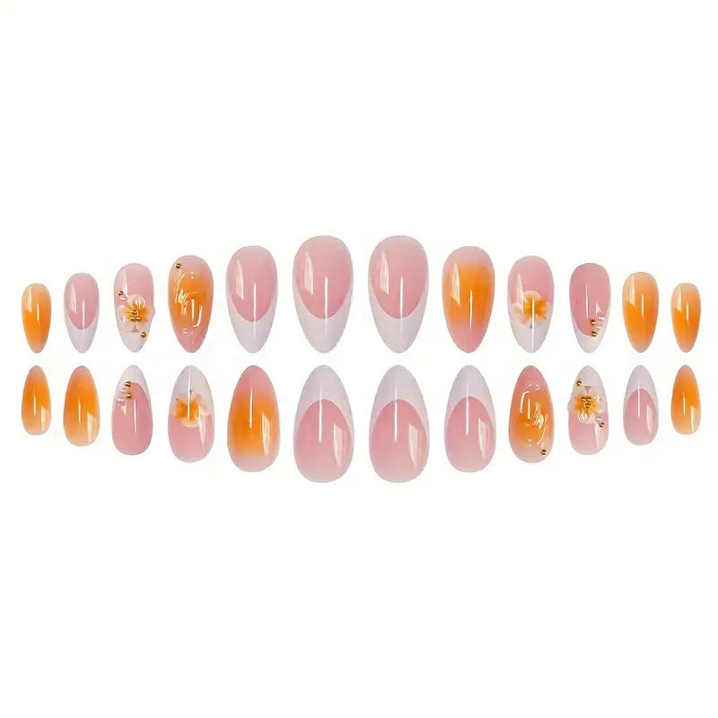 Artistic Floral Design Press-On Nail Set Bowlift