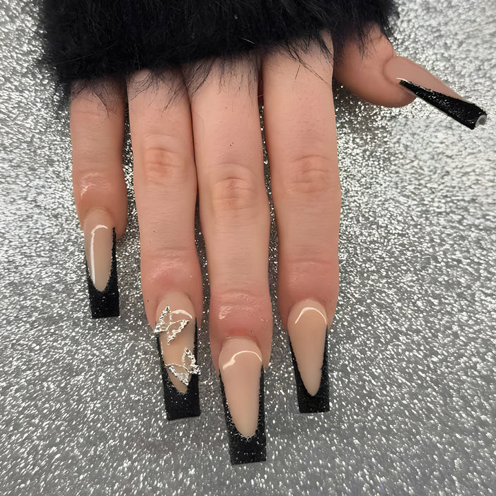Elegant Butterfly Design Long Stiletto Nail Extensions Bowlift