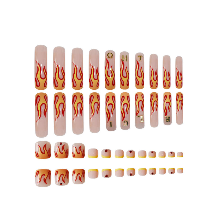 Flame-Patterned Press-On Nail Art Bowlift