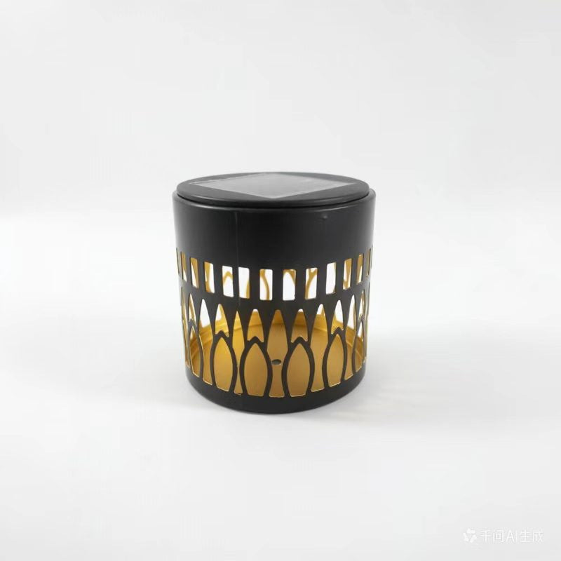 Decorative Solar-Powered Metal Lantern With Geometric Cutout And Warm LED Candle Effect Bowlift