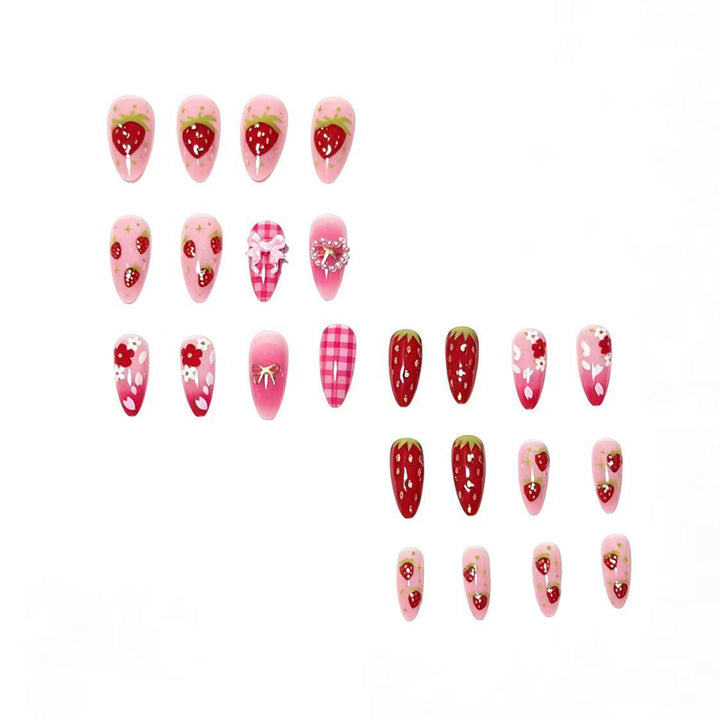 Strawberry-Themed Press-On Nail Art Set Bowlift