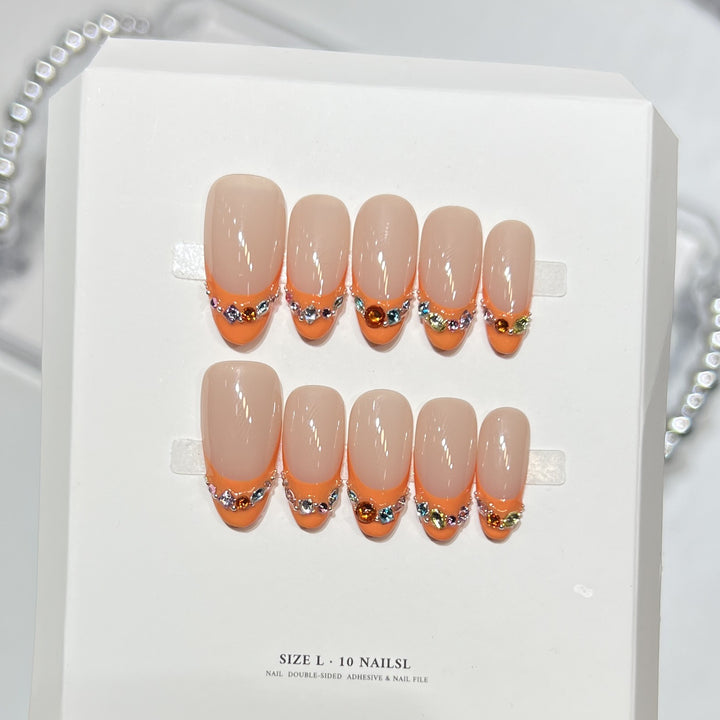 Decorative Press-On Nail Set with Rhinestone Accents Bowlift