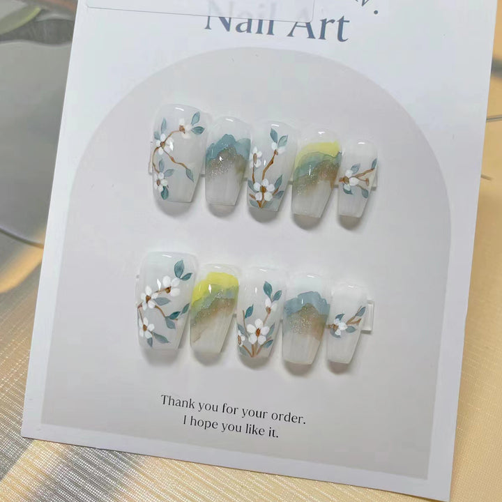 Premium Floral Design Press-On Nails Bowlift