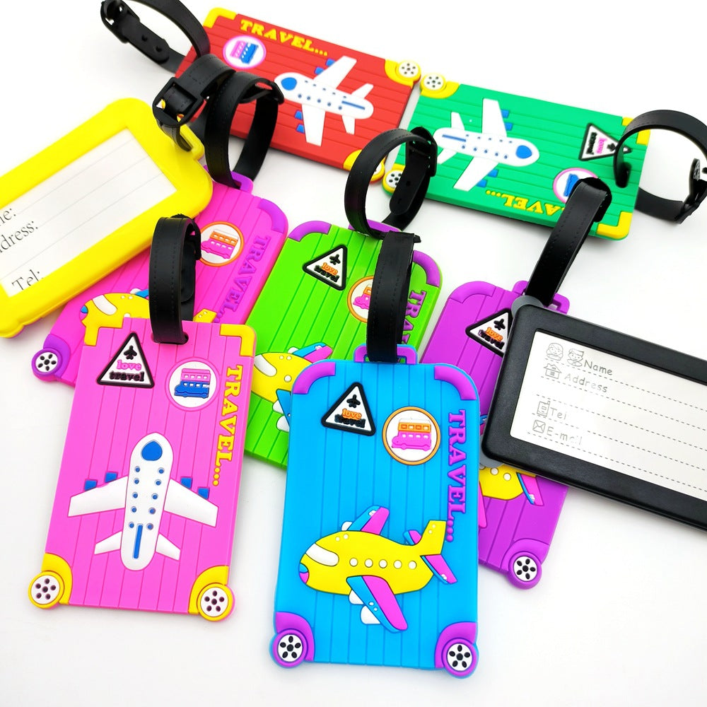 silicone cartoon airplane luggage tags with adjustable faux leather strap Bowlift