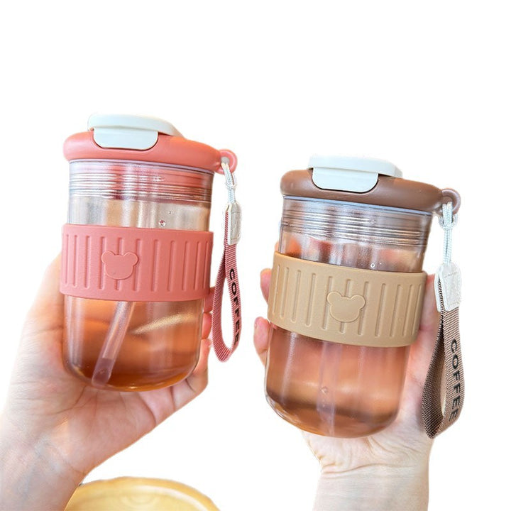 Women insulated drinking bottle with non-slip silicone ring and integrated straw Bowlift