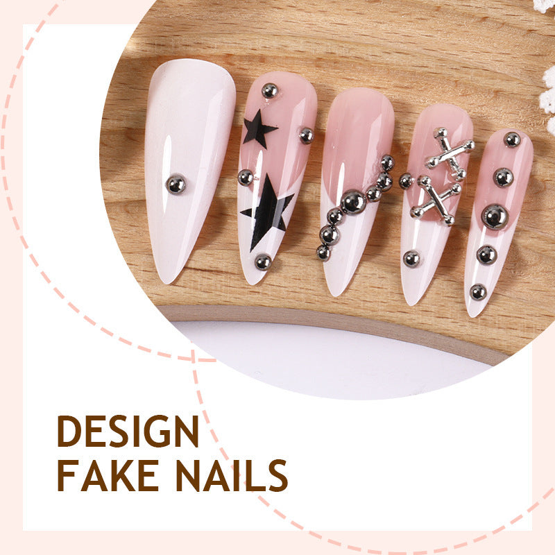 Artificial nail set with elegant star and glitter design Bowlift