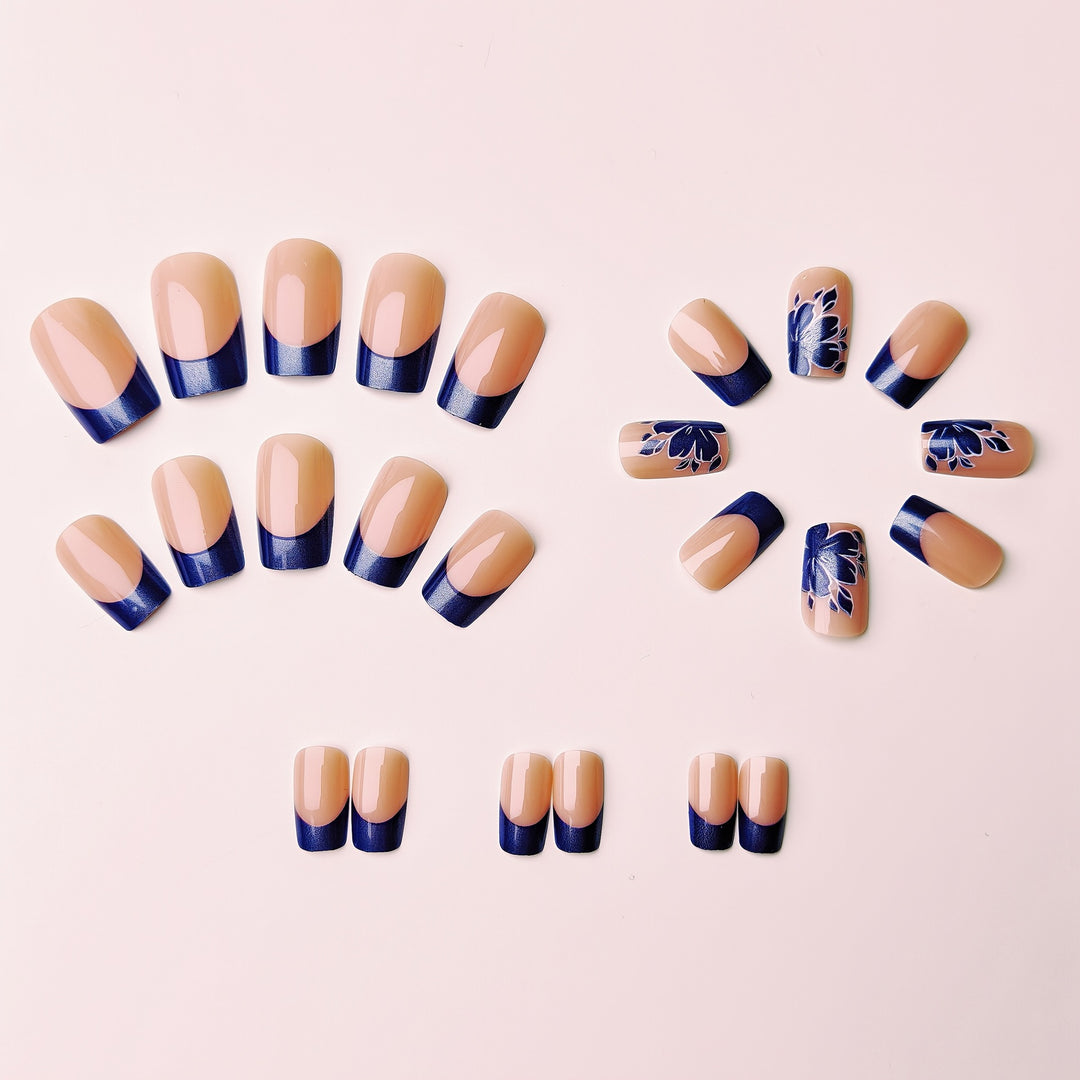 Artificial nails with blooming flower design and elegant French tip Bowlift