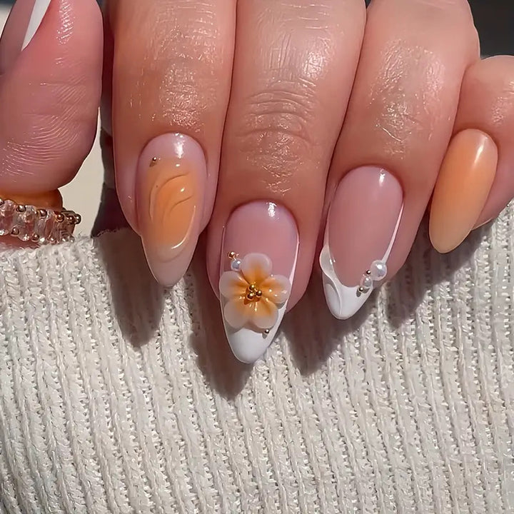 Artistic Floral Design Press-On Nail Set Bowlift