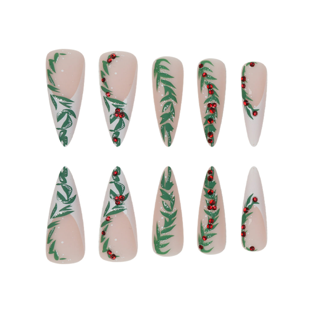 Premium Stiletto Press-On Nails with Holiday-Themed Design Bowlift