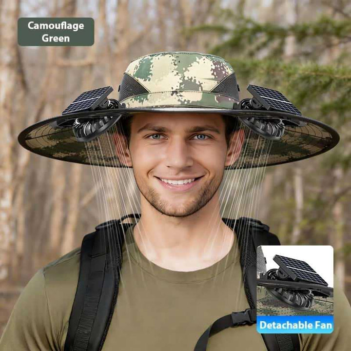 UV-Protect-Sun Hat with removable face and neck protection, integrated solar fan and breathable mesh Bowlift