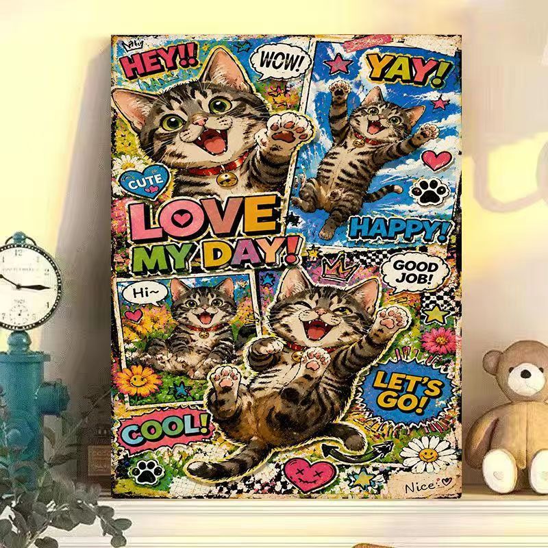 Playful Cat-Themed Wall Art Print Bowlift