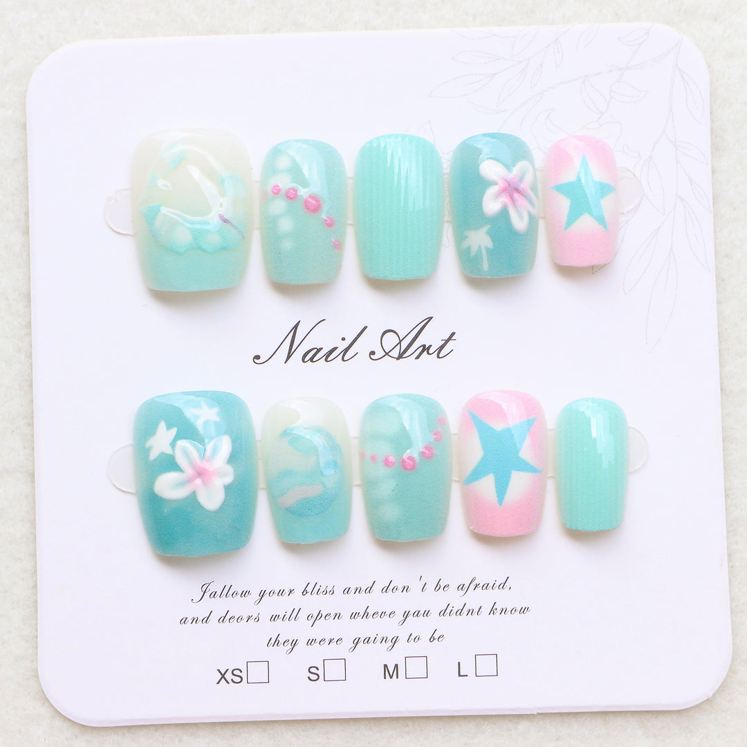 Mermaid-Inspired Decorative Press-On Nail Set Bowlift
