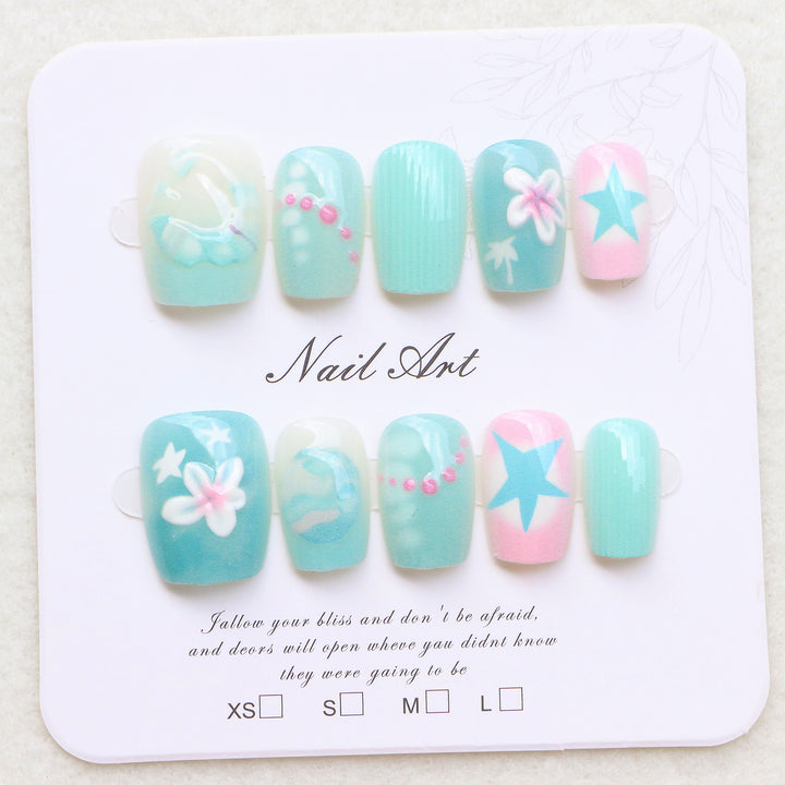 Mermaid-Inspired Decorative Press-On Nail Set Bowlift