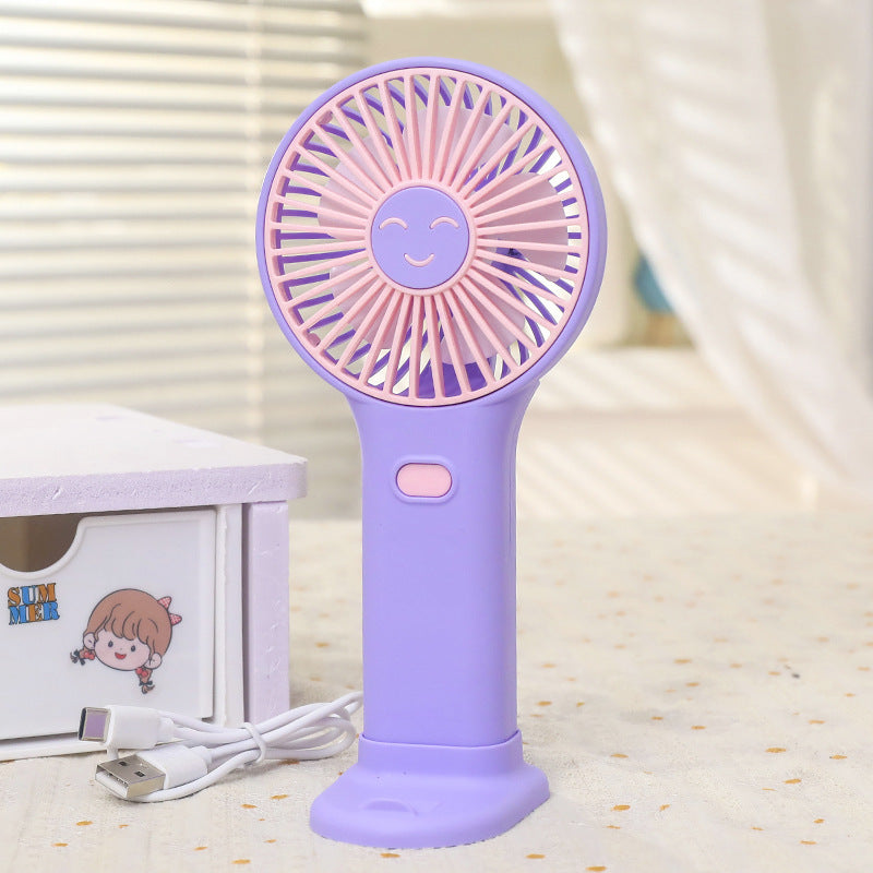 Ladies Portable Hand Fan with Smiling Face and USB Charging Function Bowlift