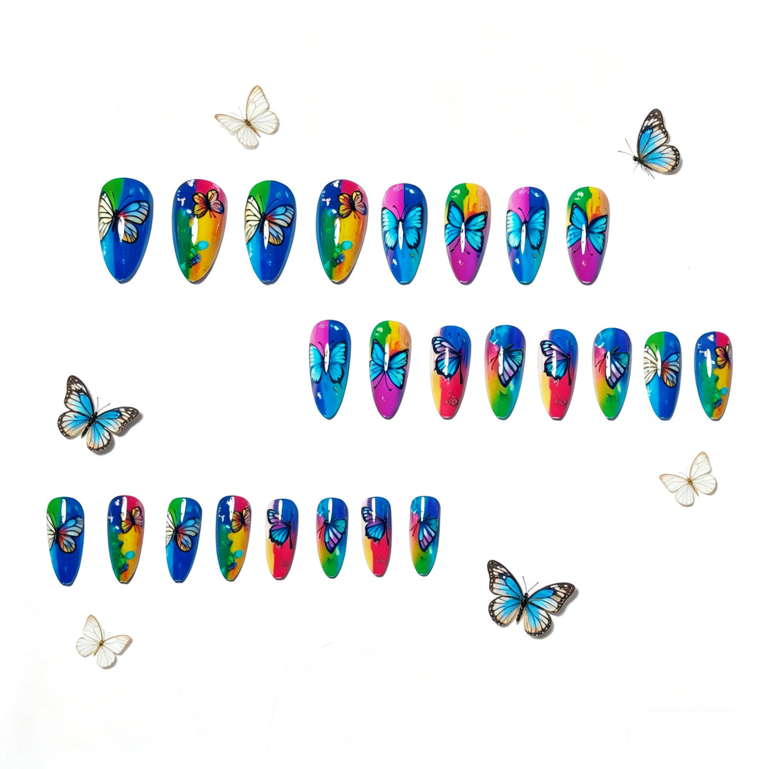 Artificial Nails in Colorful Butterfly Design Bowlift