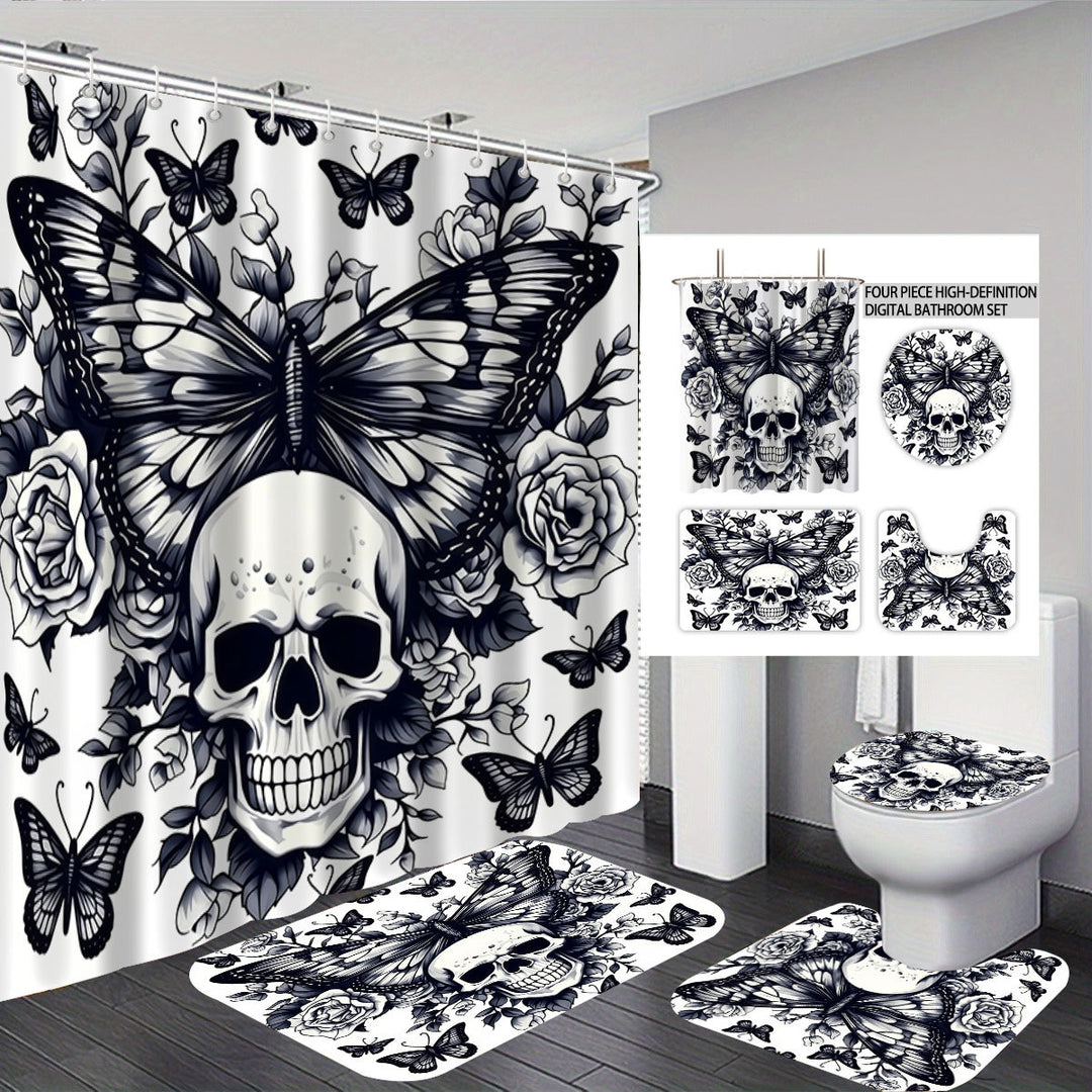 Artistic Skull and Floral Themed Bathroom Set Bowlift