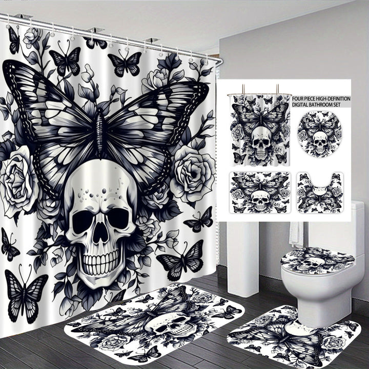 Artistic Skull and Floral Themed Bathroom Set Bowlift