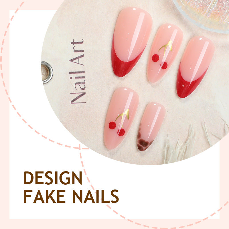 Artificial nail set with fruity cherry design and elegant gradient color Bowlift