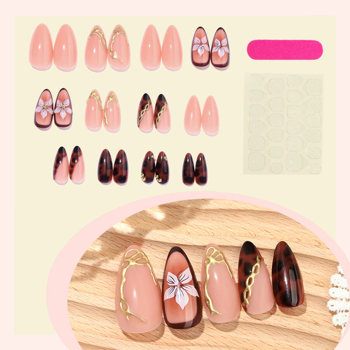 Artistic Press-On Nail Set with Elegant Floral and Abstract Designs Bowlift