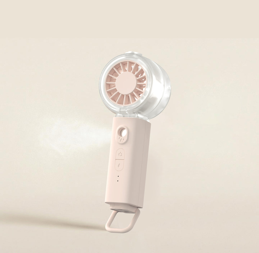 Unisex portable mini fan with spray mist function and USB battery Bowlift