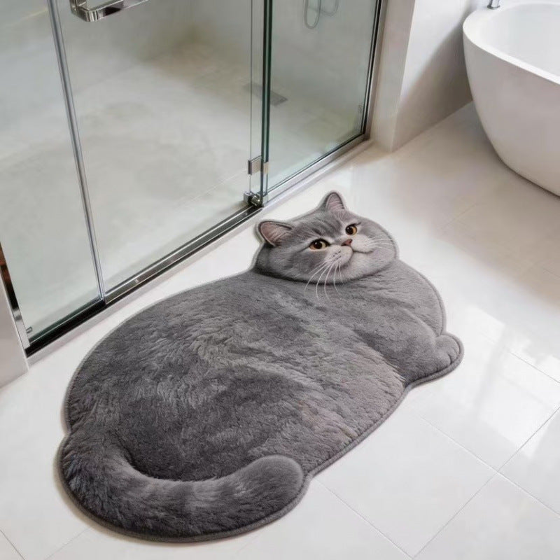 Cat-Shaped Plush Bath Mat