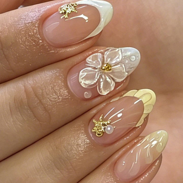 Artistic Floral Gel Nail Extensions Bowlift