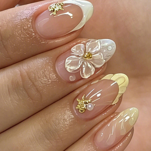 Artistic Floral Gel Nail Extensions Bowlift