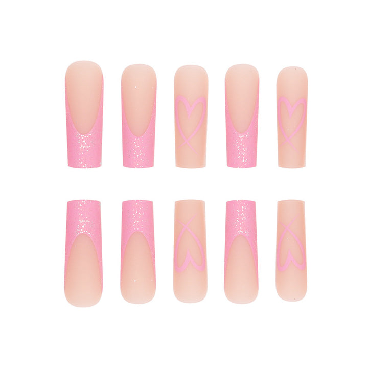 Glittery Heart-Design Long Press-On Nails Bowlift