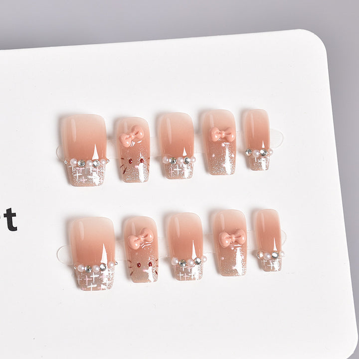 Elegantly Designed Crystal-Embellished Press-On Nail Set Bowlift