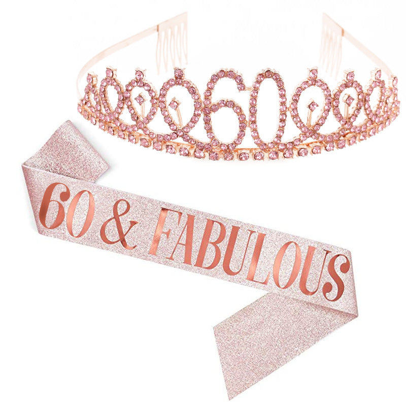 Girl Glittering Birthday Crown and Sash Set Bowlift